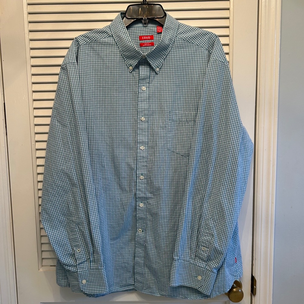 IZOD XXL Slim Fit Long Sleeve Gingham Check Button‎ Down Shirt Menswear